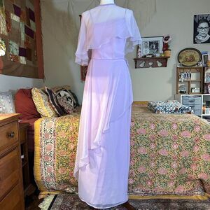 House of Bianchi 1960s Lilac Asymmetrical Silk Chiffon Dress w/ Silk Sheer Shawl